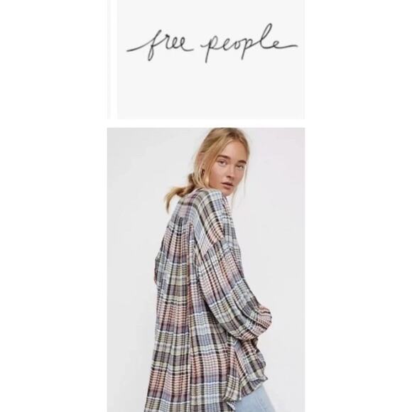 Free People Come on Over Colorful Plaid Flannel Womens Small Soft Cozy Oversized - Picture 1 of 7